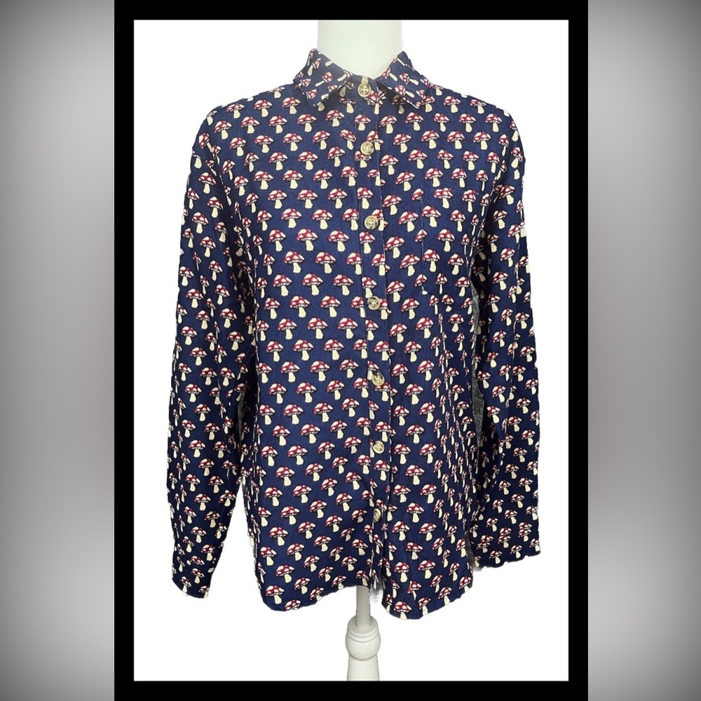 SM Wardrone Mushroom All Over Print Button Down Corduroy Long Sleeve Top Small - Picture 2 of 9